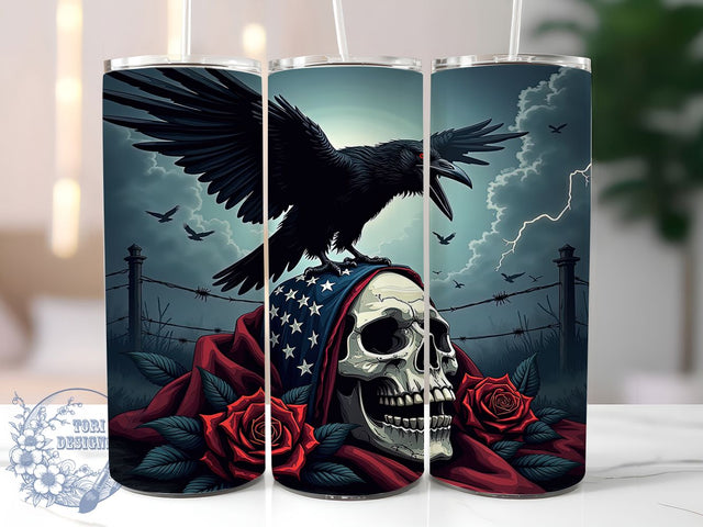 Gothic Patriotic Skull 20oz Dark USA Tumbler, Patriotic Skull Tumbler, American Flag Tumbler, 20oz Sublimation Wrap, Dark Aesthetic Tumbler, Skull Lover Gift, Edgy USA Tumbler Sublimation ToriDesigns 