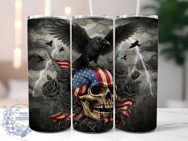 Gothic Patriotic Skull 20oz Dark USA Tumbler, Patriotic Skull Tumbler, American Flag Tumbler, 20oz Sublimation Wrap, Dark Aesthetic Tumbler, Skull Lover Gift, Edgy USA Tumbler Sublimation ToriDesigns 