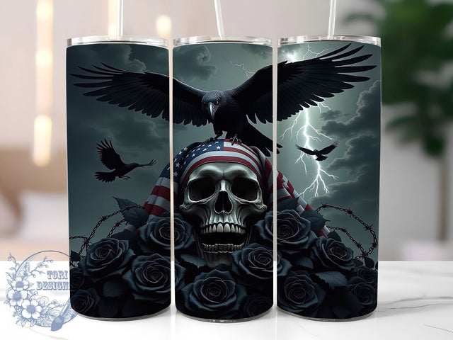 Gothic Patriotic Skull 20oz Dark USA Tumbler, Patriotic Skull Tumbler, American Flag Tumbler, 20oz Sublimation Wrap, Dark Aesthetic Tumbler, Skull Lover Gift, Edgy USA Tumbler Sublimation ToriDesigns 