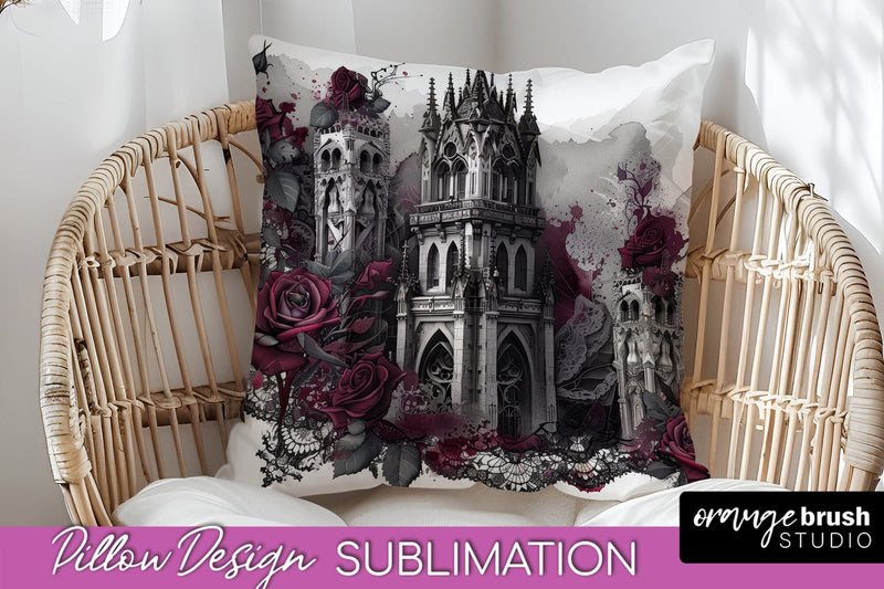 Gothic Pillow Sublimation - Dark Academia Pillow Cover PNG Sublimation OrangeBrushStudio 