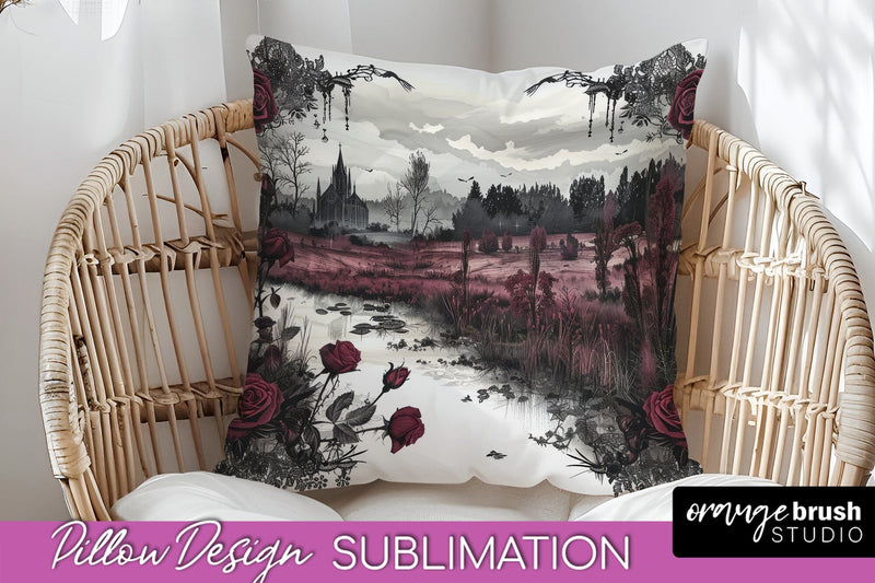 Gothic Pillow Sublimation - Dark Academia Pillow Cover PNG Sublimation OrangeBrushStudio 