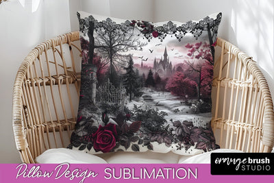 Gothic Pillow Sublimation - Dark Academia Pillow Cover PNG Sublimation OrangeBrushStudio 