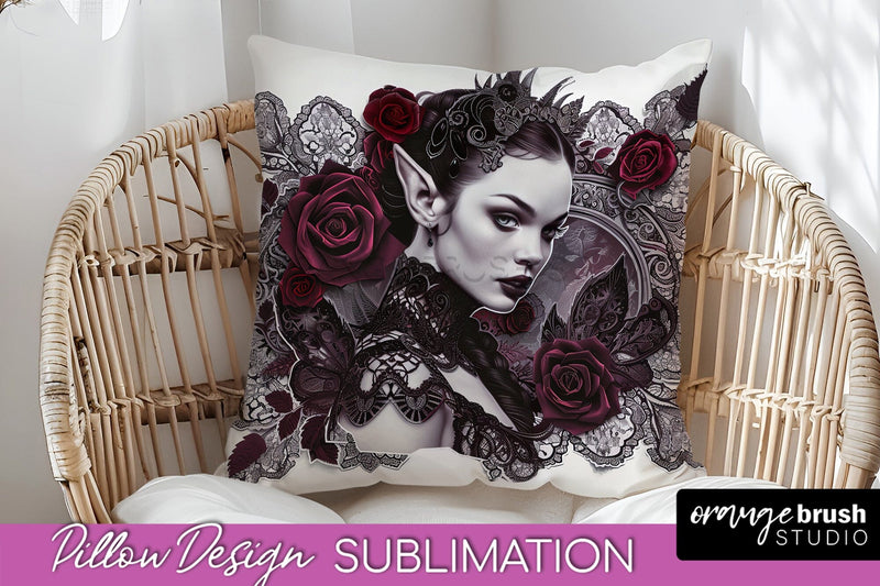 Gothic Pillow Sublimation - Dark Academia Pillow Cover PNG Sublimation OrangeBrushStudio 