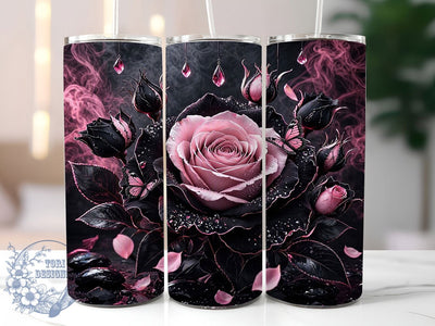 Gothic Pink Black Rose 20oz Tumbler, Gothic Pink Rose, Pink Black Rose, Black Rose Tumbler, Gothic Rose Tumbler, Pink Gothic Tumbler, 20oz Tumbler, Tumbler Wrap Sublimation ToriDesigns 