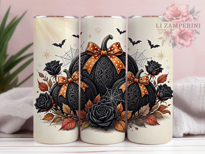 Gothic Pumpkin Lace 20oz Tumbler, Pumpkin Motif, Lace Design, Gothic Style, Halloween Theme, Rustic Charm, 20oz Wrap, Sublimation Tumbler Sublimation Li Zamperini 