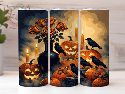 Gothic Pumpkin Rose Still 20oz Tumbler, Pumpkin Motif, Rose Accent, Gothic Theme, Still Art Design, Dark Charm, Sublimation Wrap, 20oz Tumbler Sublimation Lara' s Designs 