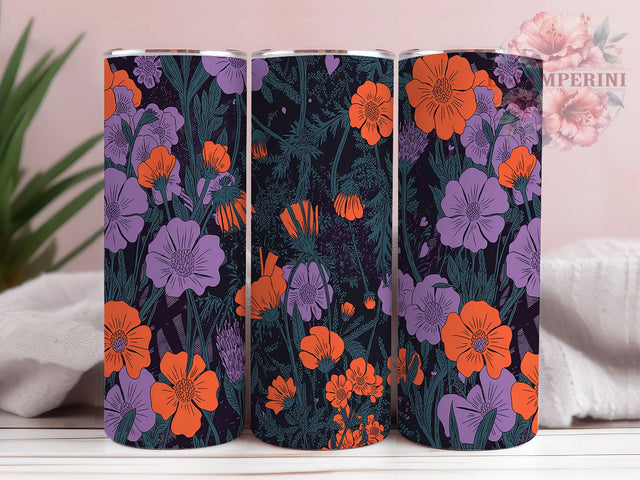Gothic Purple Orange Floral Tumbler, Purple Orange Wrap, Halloween Floral Cup, 20oz Sublimation Design, Gothic Halloween Tumbler, Spooky Floral Gift, Dark Flower Tumbler Sublimation Li Zamperini 