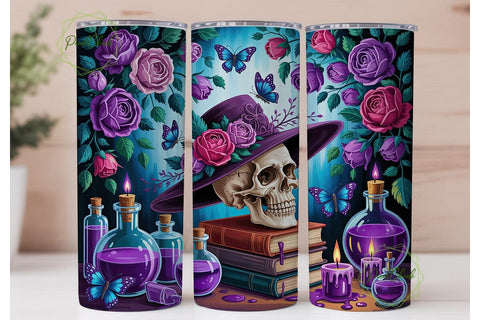 Gothic Purple Rose Skull 20oz Tumbler Sublimation PixelChick 