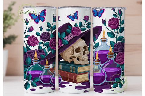 Gothic Purple Rose Skull 20oz Tumbler Sublimation PixelChick 