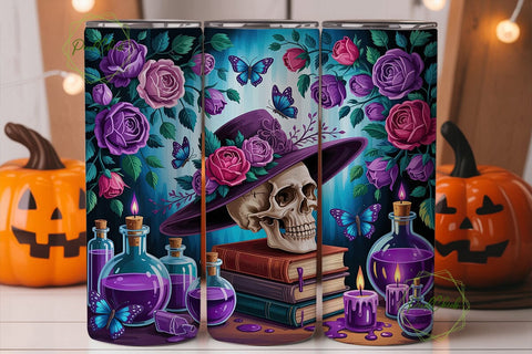 Gothic Purple Rose Skull 20oz Tumbler Sublimation PixelChick 