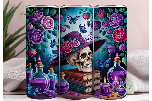 Gothic Purple Rose Skull 20oz Tumbler Sublimation PixelChick 