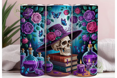 Gothic Purple Rose Skull 20oz Tumbler Sublimation PixelChick 
