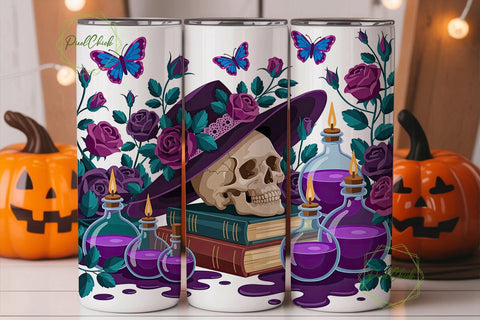 Gothic Purple Rose Skull 20oz Tumbler Sublimation PixelChick 