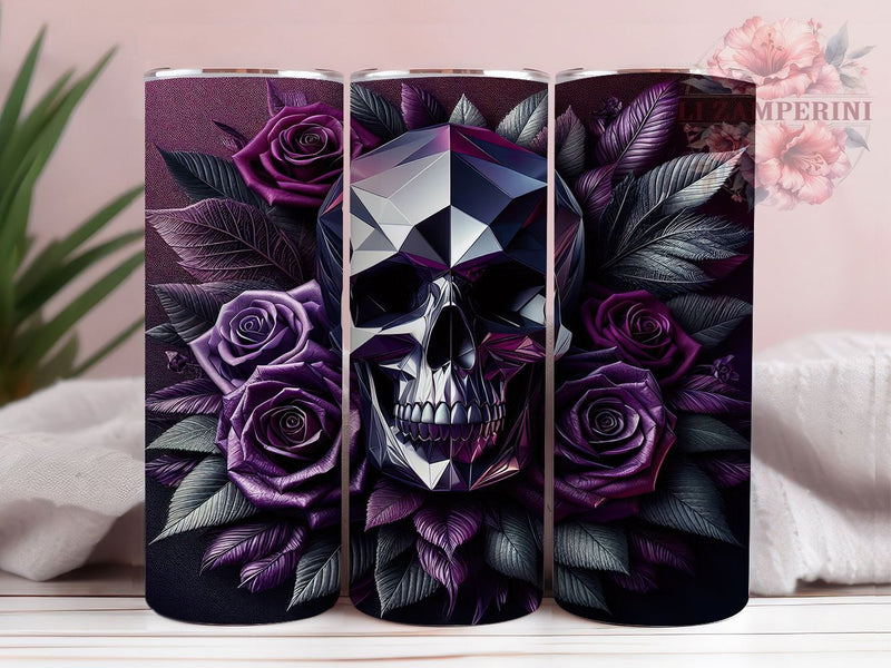Gothic Purple Rose Skull Tumbler, Purple Floral Theme, Gothic Chic Wrap, Dark Romantic Style, Elegant Macabre Design, Seamless Artistic Print, Alternative Bloom Pattern, 20Oz Tumbler, Sublimation Sublimation Li Zamperini 