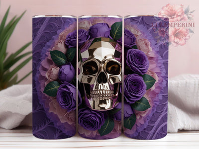 Gothic Purple Rose Skull Tumbler, Purple Floral Theme, Gothic Chic Wrap, Dark Romantic Style, Elegant Macabre Design, Seamless Artistic Print, Alternative Bloom Pattern, 20Oz Tumbler, Sublimation Sublimation Li Zamperini 