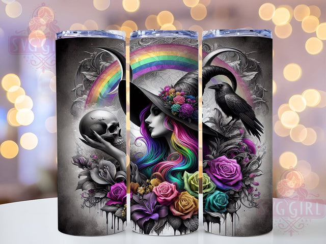 Gothic Rainbow Witch Colorful Tumbler, Colorful Halloween Wrap, Dark Magic Cup, 20Oz Sublimation Tumbler, Haunted Rainbow Drinkware, Witch Lover Gift, Creepy Gothic Wrap Sublimation SvggirlplusArt 