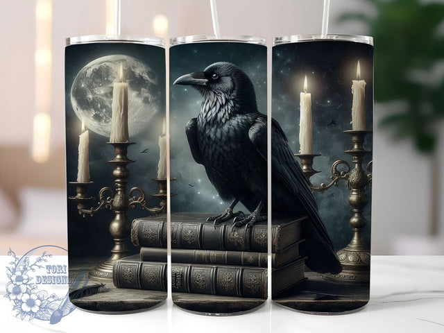 Gothic Raven and Books Tumbler Wrap, Gothic Book Tumbler Wrap, 20Oz Skinny Tumbler Wrap, Dark Academia Sublimation, Magical Raven Drinkware, Witchcraft Book Design, Occult Gothic Tumbler Sublimation ToriDesigns 