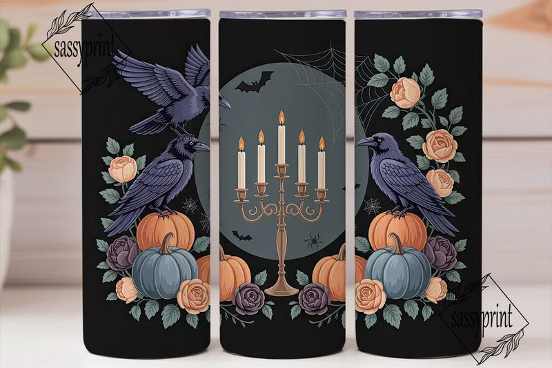 Gothic Raven Halloween 20oz Tumbler Wrap Sublimation sassyprint 
