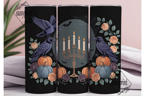 Gothic Raven Halloween 20oz Tumbler Wrap Sublimation sassyprint 