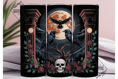 Gothic Raven Moon 20oz Tumbler Wrap Sublimation sassyprint 
