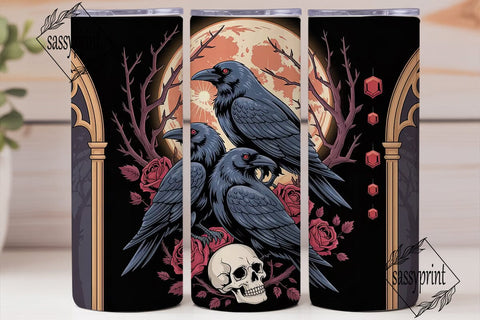 Gothic Raven Moon 20oz Tumbler Wrap Sublimation sassyprint 