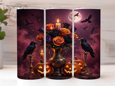 Gothic Raven Pumpkin Glow 20oz Tumbler, Raven Motif, Pumpkin Accent, Gothic Theme, Glow Art Design, Spooky Flair, Sublimation Wrap, 20oz Tumbler Sublimation Lara' s Designs 