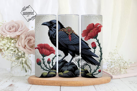 Gothic Raven & Red Poppies 20oz Tumbler Sublimation sassyprint 