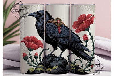 Gothic Raven & Red Poppies 20oz Tumbler Sublimation sassyprint 