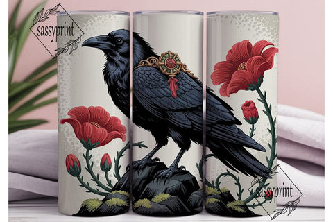 Gothic Raven & Red Poppies 20oz Tumbler Sublimation sassyprint 