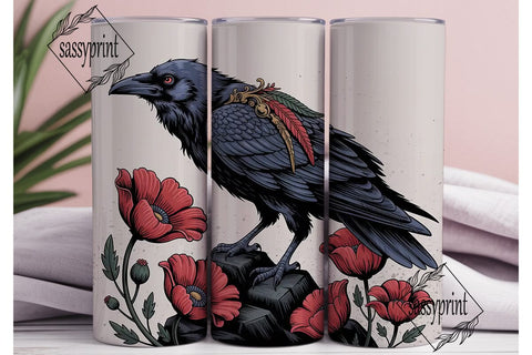 Gothic Raven & Red Poppies 20oz Tumbler Sublimation sassyprint 