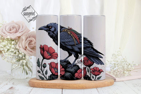 Gothic Raven & Red Poppies 20oz Tumbler Sublimation sassyprint 