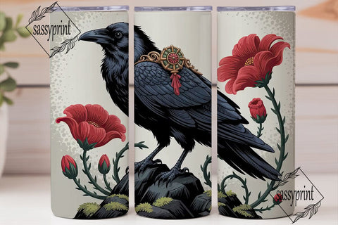 Gothic Raven & Red Poppies 20oz Tumbler Sublimation sassyprint 