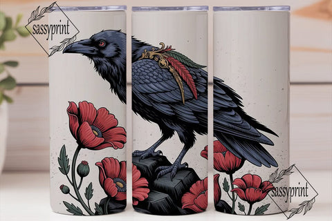 Gothic Raven & Red Poppies 20oz Tumbler Sublimation sassyprint 