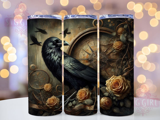 Gothic Raven Rose 20oz Tumbler, Dark Rose Cup Wrap, Gothic Fantasy Design, Sublimation Tumbler Wrap, 20Oz Tumbler Design, Artistic Raven Cup, Stylish Gothic Rose Wrap Sublimation SvggirlplusArt 