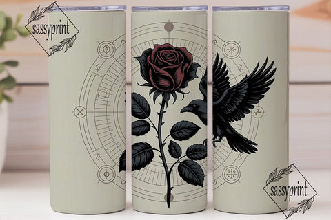 Gothic Raven & Rose 20oz Tumbler Wrap Sublimation sassyprint 