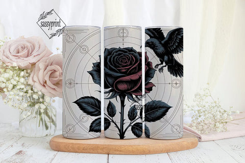 Gothic Raven & Rose 20oz Tumbler Wrap Sublimation sassyprint 