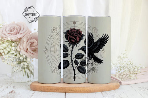 Gothic Raven & Rose 20oz Tumbler Wrap Sublimation sassyprint 