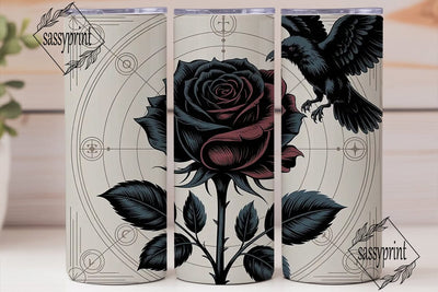Gothic Raven & Rose 20oz Tumbler Wrap Sublimation sassyprint 