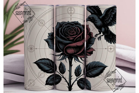 Gothic Raven & Rose 20oz Tumbler Wrap Sublimation sassyprint 
