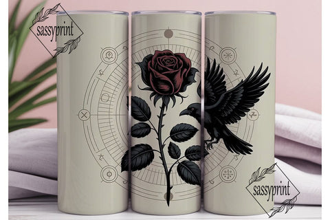 Gothic Raven & Rose 20oz Tumbler Wrap Sublimation sassyprint 