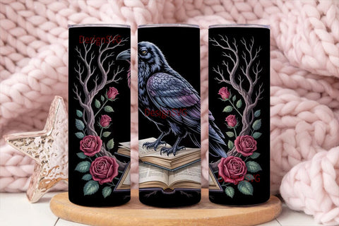 Gothic Raven & Roses 20oz Tumbler Wrap Sublimation DesignSVG 