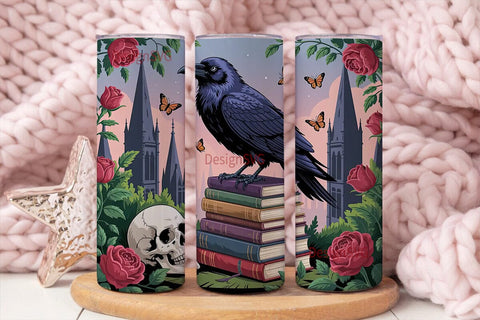 Gothic Raven & Roses 20oz Tumbler Wrap Sublimation DesignSVG 