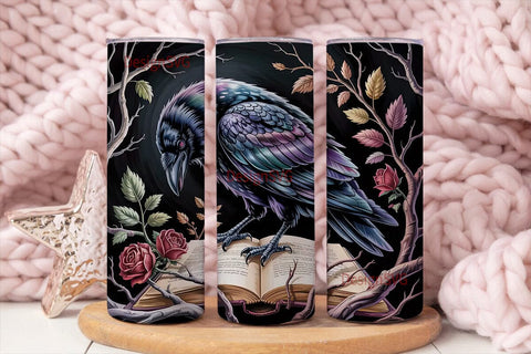 Gothic Raven & Roses 20oz Tumbler Wrap Sublimation DesignSVG 
