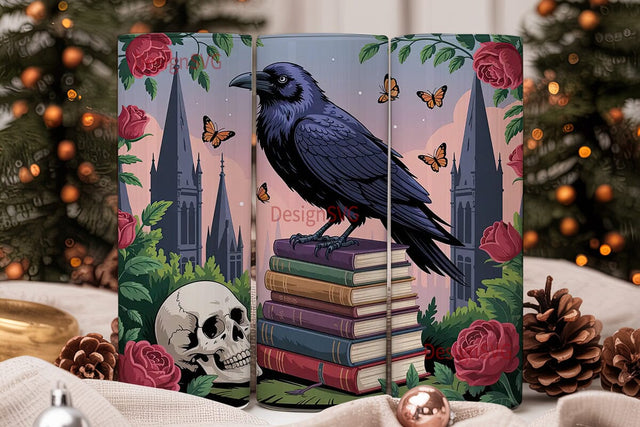 Gothic Raven & Roses 20oz Tumbler Wrap Sublimation DesignSVG 