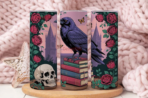 Gothic Raven & Roses 20oz Tumbler Wrap Sublimation DesignSVG 