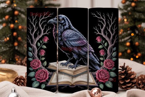 Gothic Raven & Roses 20oz Tumbler Wrap Sublimation DesignSVG 