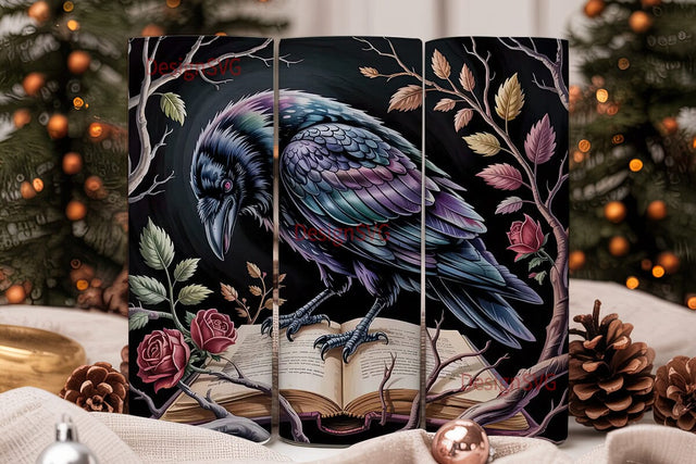 Gothic Raven & Roses 20oz Tumbler Wrap Sublimation DesignSVG 