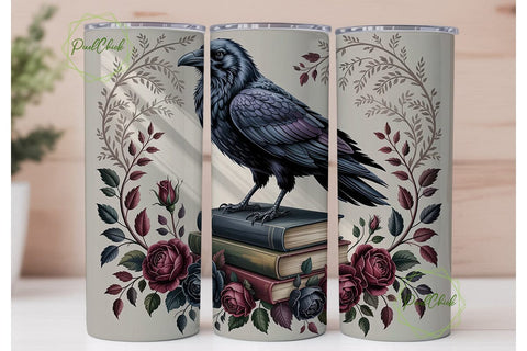 Gothic Raven & Roses 20oz Tumbler Wrap Sublimation PixelChick 