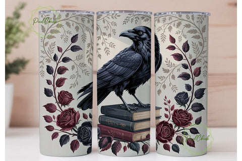 Gothic Raven & Roses 20oz Tumbler Wrap Sublimation PixelChick 