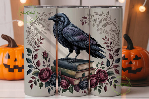 Gothic Raven & Roses 20oz Tumbler Wrap Sublimation PixelChick 